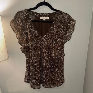 LOFT Chocolate and Ivory Speckled Blouse